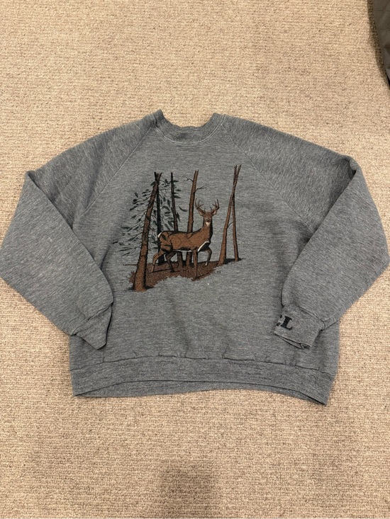 American Vintage Tops - Vintage 70’s Sportswear brand grey deer graphic hunting crewneck sweatshirt sz L